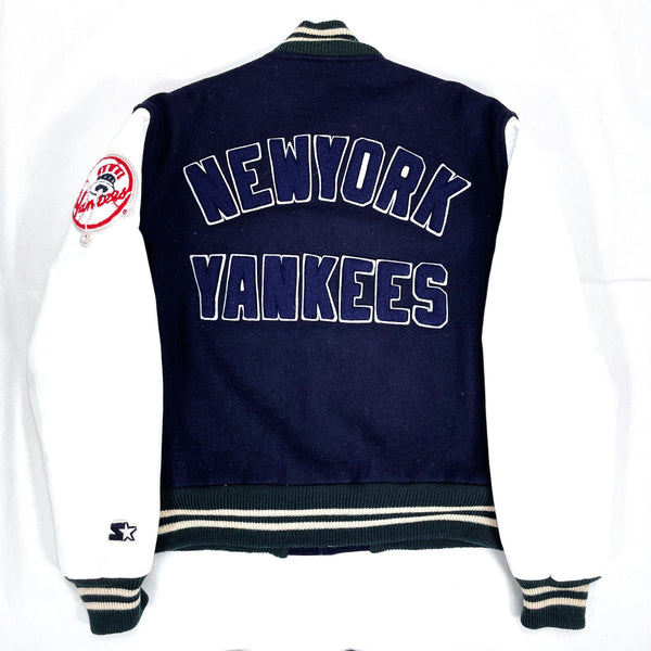 (VINTAGE) 1990'S STARTER MLB OFFICIAL NEW YORK YANKEES SLEEVE LEATHER VARSITY JACKET