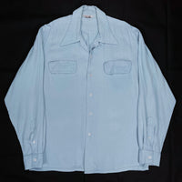 (VINTAGE) 1960'S air flo CHAIN STITCH EMBROIDERED RAYON OPEN COLLAR BOX SHIRT