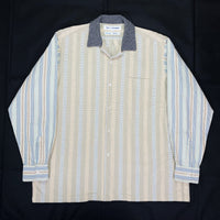 (DESIGNERS) 1990'S MADE IN FRANCE COMME des GARCONS SHIRT COLLAR WOOL PANELED PATTERN STRIPED SLEEVE PANELED OPEN COLLAR BOX SHIRT