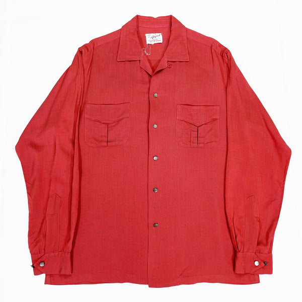 (VINTAGE) 1960'S ALFRED RAYON OPEN COLLAR BOX SHIRT