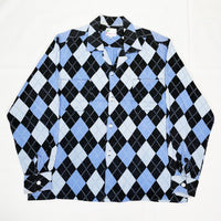 (VINTAGE) 1990'S MADE IN USA REMINISCENCE ARGYLE PATTERN TOTAL PATTERN RAYON OPEN COLLAR BOX SHIRT